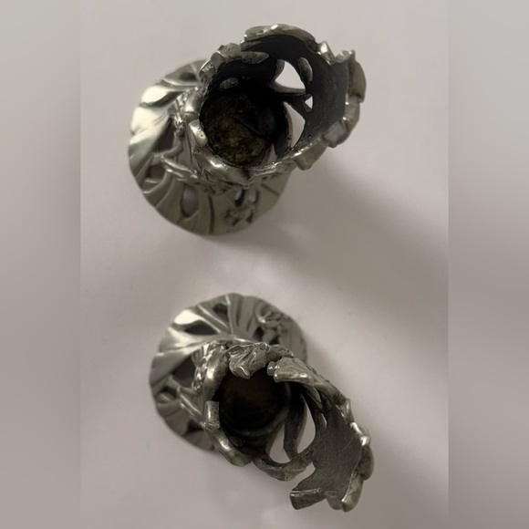 Pr  1990 Seagull Signed Pewter Taper Candle Holder CANDLESTICKS Daffodil Pattern - Picture 3 of 5